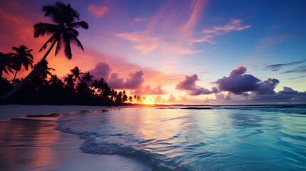 Wall Mural - sunset beach with palm tree