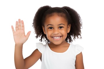 Canvas Print - happy smiling child waving his hand isolated on white background