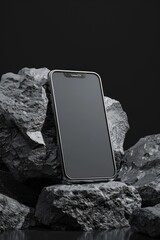 Wall Mural - Mock-up of empty white screen smartphone on isolated background with rock style. Phone mockup