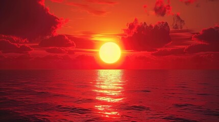 Wall Mural - Crimson Sunset Over the Ocean