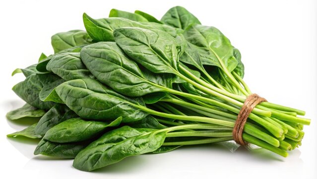 Fresh Bunch of Spinach on White Background. Generative AI