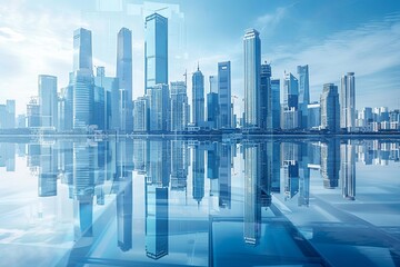 Modern city skyline with skyscrappers and reflection created with Generative AI