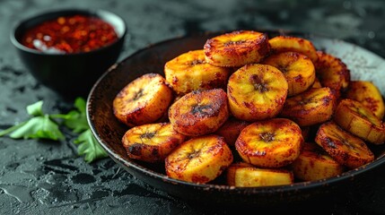 Wall Mural - Close-up of fried plantain slices