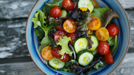 Wall Mural - Fresh salad with mixed greens, cherry tomatoes, cucumber, and avocado