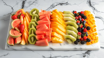 Wall Mural - Fresh fruit platter with melons, berries, and tropical fruits