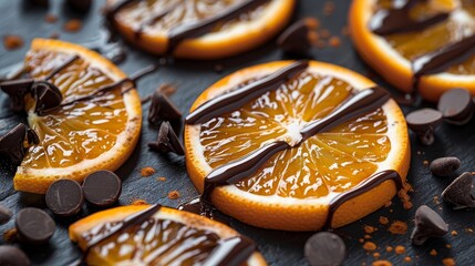 Wall Mural - A plate of chocolate covered oranges with chocolate drizzle