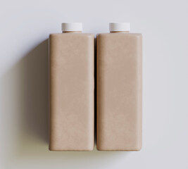 Empty Brown Square Plastic carton Bottle With Lid isolated on grey background, 3d illustration