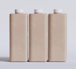 Empty Brown Square Plastic carton Bottle With Lid isolated on grey background, 3d illustration