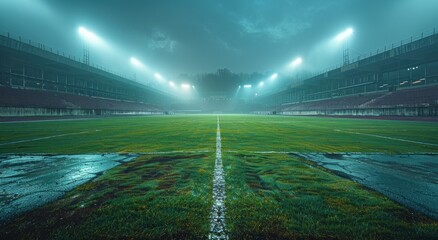 Wall Mural - Illuminated Football Stadium Awaits Fans for an Evening Match Under Bright Lights