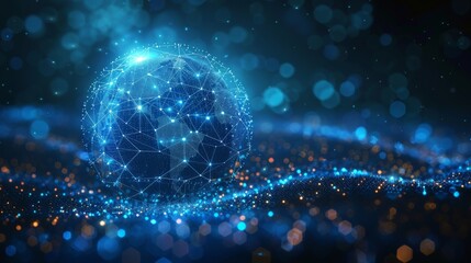Poster - The futuristic modern sphere consists of particles and lines, with a network connection and big data behind it.