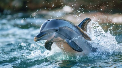 Wall Mural - Dolphin Leaping Through Water