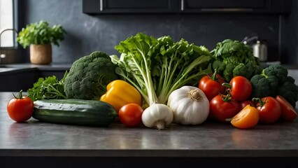 Wall Mural - Various vegetables on the table in the kitchen

