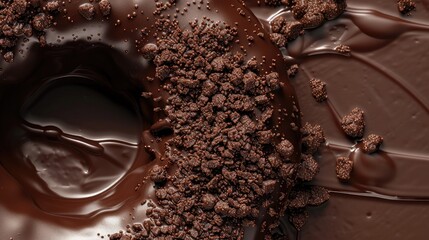 Canvas Print - Close up image of chocolate crumb on a chocolate doughnut with empty space for text