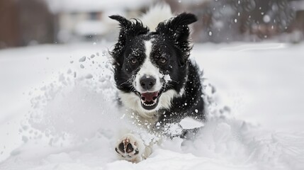 Poster - Border Collie Running Through Snow