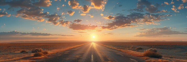 Wall Mural - A Road Through a Desert Landscape at Sunset