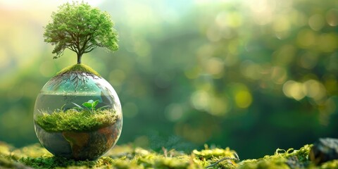 Wall Mural - Tree Growing From Earth Globe in Glass Sphere