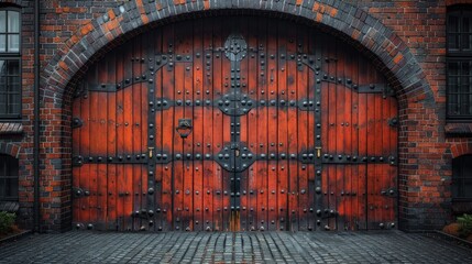 Canvas Print - Old wooden door in old town  