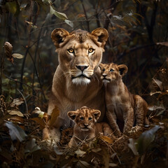 lion cub and lioness