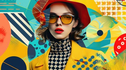 Collage Fashionable Stylish Woman, Pop Art