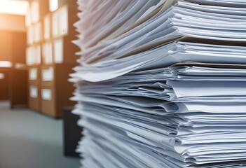 Stacks of documents or files in an office environment