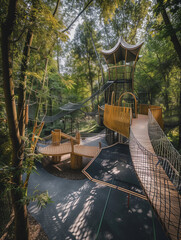 Poster - Aerial shot of a small playground in the woods