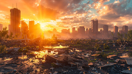 Wall Mural - Gloomy view of destroyed town