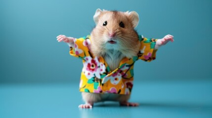 A hamster is wearing glasses and a Hawaiian shirt