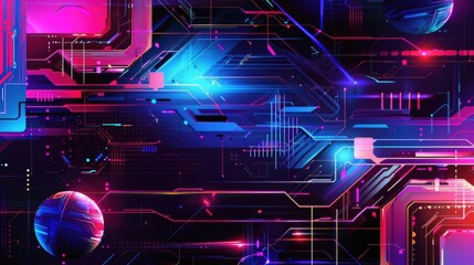 Poster - Graphic abstract background in cyber art style, featuring neon colors and futuristic elements.