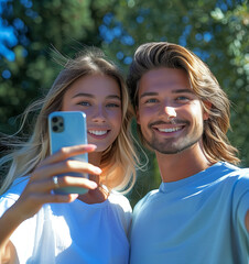 Poster - friends taking photo with smartphone