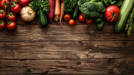 Poster - Organic vegetables on wooden background with space for text