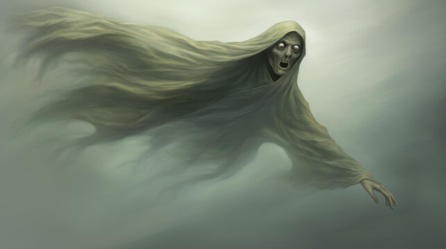 witness a spectral zombie floating in ethereal zerogravity movements in this dreamlike apparition.