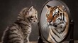 © THESUN - Kitten looks at himself in the mirror imaginary