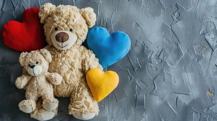 Autism Awareness day with teddy bears and heart blank space