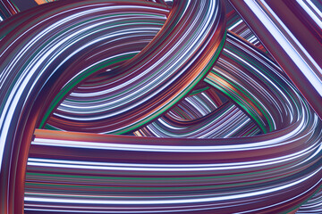 Poster - Abstract image of intertwined, colorful, and reflective tubes.3d rendering.
