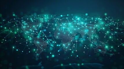 Poster - Digital world map abstract, concept of connectivity and global network, data transfer, and cyber technology, telecommunication, and information exchange