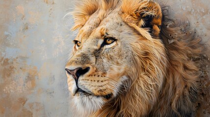 Wall Mural - Male lion from the Kgalagadi desert facial portrait in fine art. Panthera leo. 