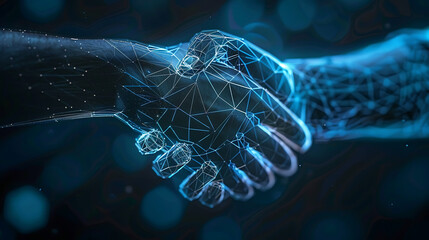 Futuristic  network Glowing outline handshake technology background.