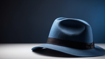 Sticker - a blue hat on white table and plain background with dramatic lighting