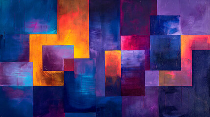 Wall Mural - Abstract background composition of blue, purple and orange squares and rectangles.