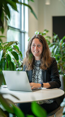 Poster - US attorney in a bright, open-plan office with plants and natural light