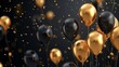 © touseef - Festive birthday celebration background with gold balloons and colorful confetti for vibrant party atmosphere and joyful occasions