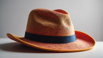 Sticker - a colorful hat on white table and plain background with dramatic lighting