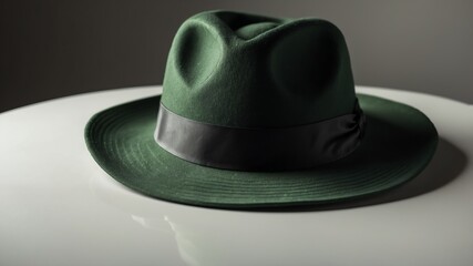 Sticker - a green hat on white table and plain background with dramatic lighting