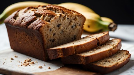 Poster - banana bread on white table and plain background with dramatic lighting