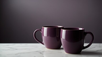 Wall Mural - purple mug on white table and plain background with dramatic lighting
