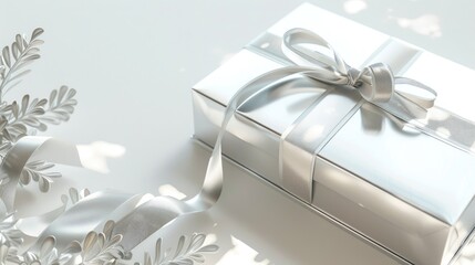 Sticker - Silver box and ribbon on white background