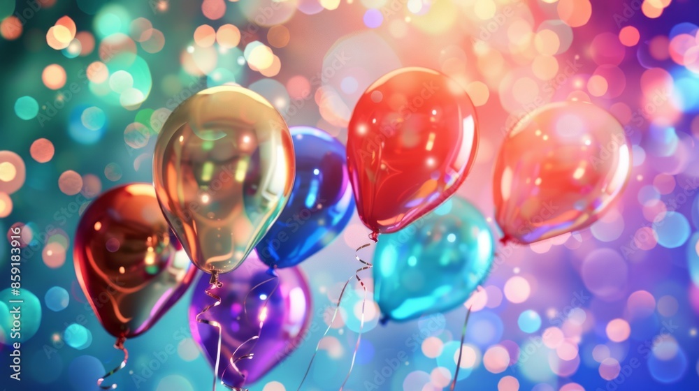 Festive background with colorful balloons and confetti for birthday ...