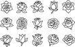 © Graphi - rose icon set. editable stroke outline icons set. vector illustration.