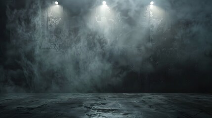 Canvas Print - Abstract technology background, Empty dark cement floor, studio room with smoke floating up the interior texture, wall background, spotlights, laser light, digital future technology concept.