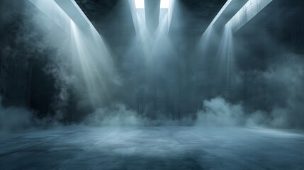 Abstract technology background, Empty dark cement floor, studio room with smoke floating up the interior texture, wall background, spotlights, laser light, digital future technology concept.